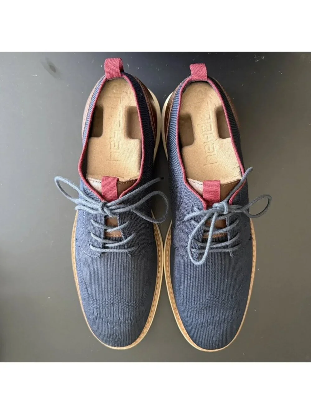 Vince Camuto V-Saladin M 10.5M Navy Knit Casual Oxford Shoes Leather Sneakers